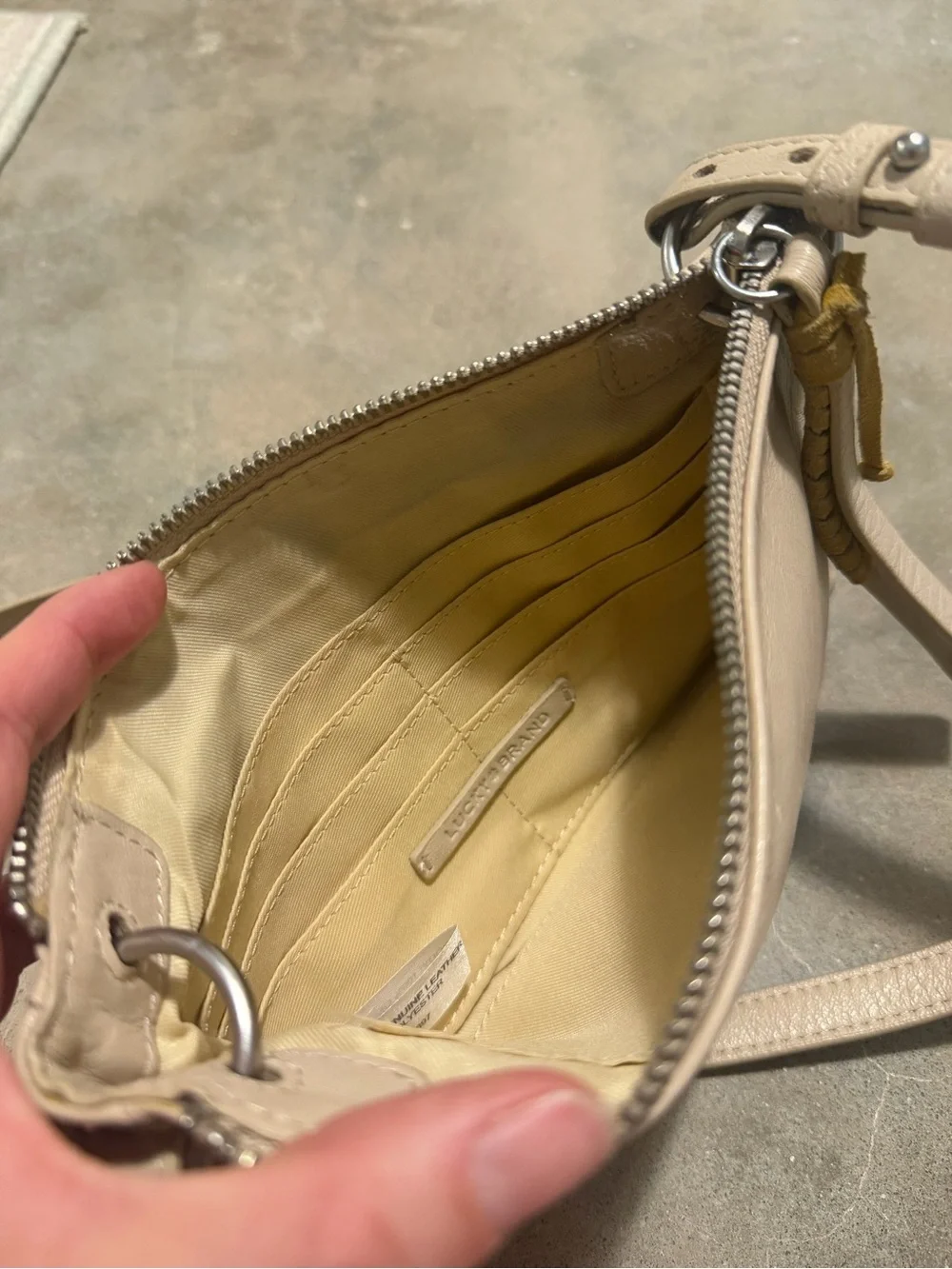 Leather Lucky Brand Crossbody Bag in Light Taupe